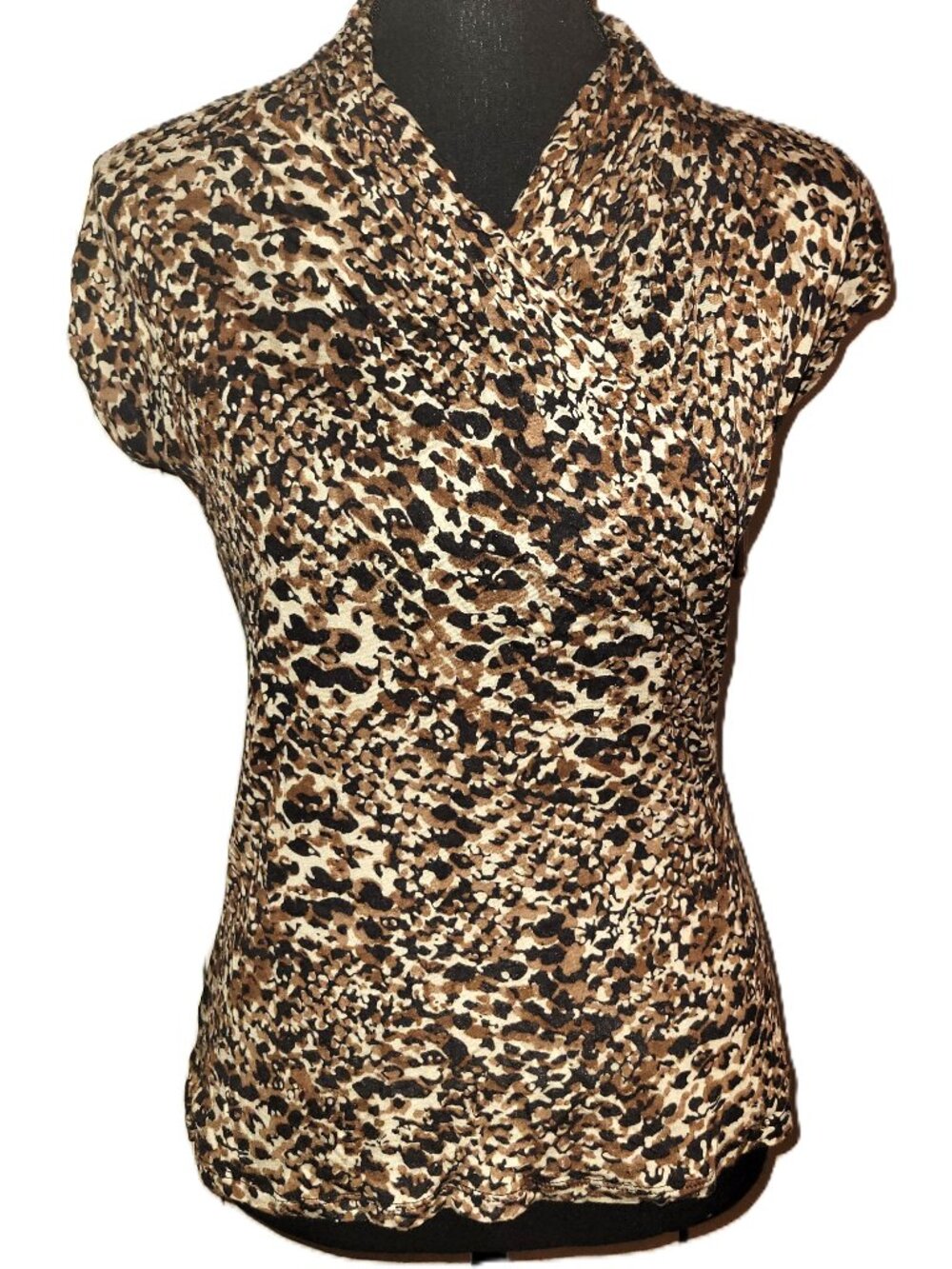 Lauren Faux Wrap Animal Print Cap Sleeve Top - SP